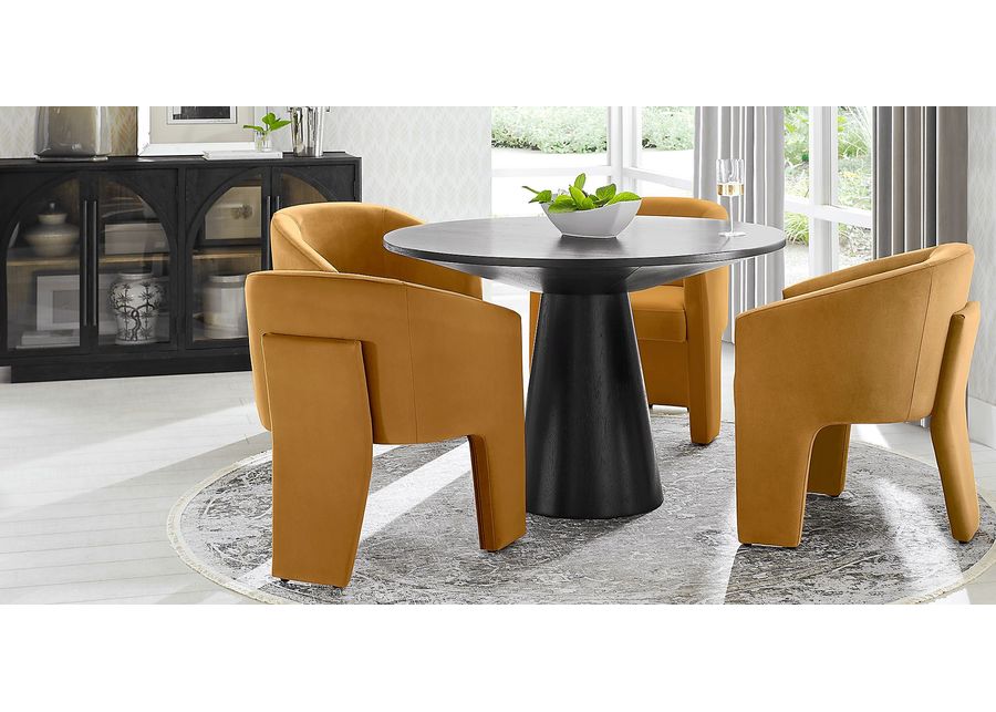 Kendall Black 5 Pc 48"" Round Dining Room with Gold Arm Chairs