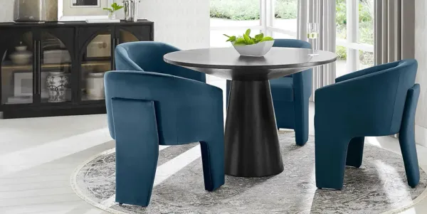 Kendall Black 5 Pc 48" Round Dining Room with Blue Arm Chairs