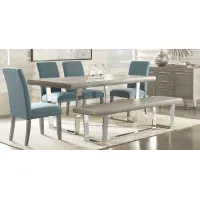 San Francisco Gray 6 Pc Dining Room with Bench and Blue Side Chairs