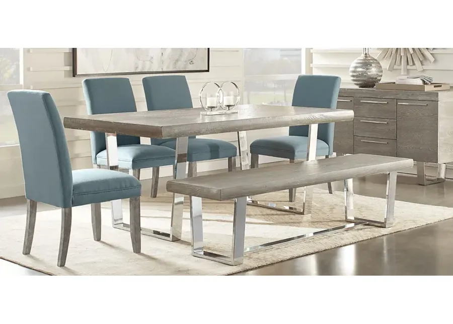 San Francisco Gray 6 Pc Dining Room with Bench and Blue Side Chairs