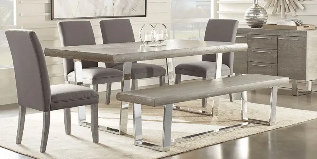 San Francisco Gray 6 Pc Dining Room with Bench and Gray Side Chairs