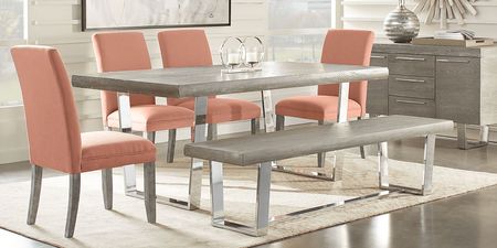 San Francisco Gray 6 Pc Dining Room with Bench and Orange Side Chairs