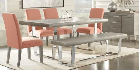 San Francisco Gray 6 Pc Dining Room with Bench and Orange Side Chairs
