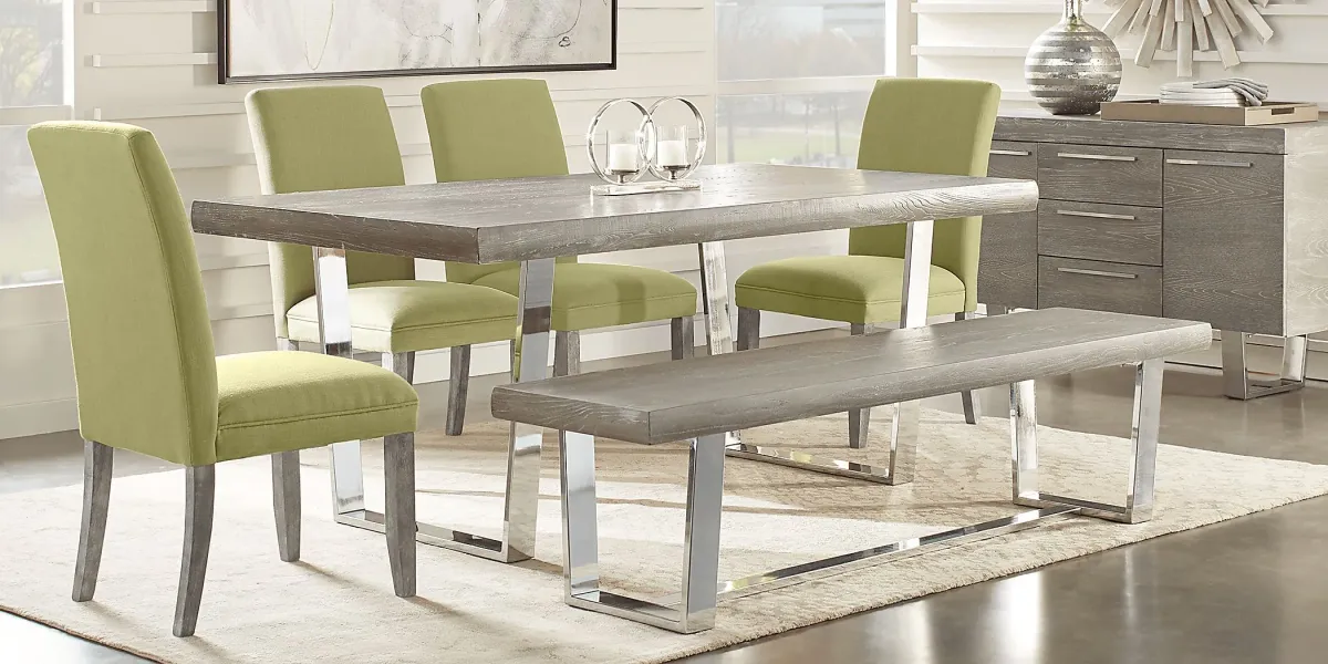 San Francisco Gray 6 Pc Dining Room with Bench and Kiwi Side Chairs