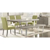 San Francisco Gray 6 Pc Dining Room with Bench and Green Side Chairs