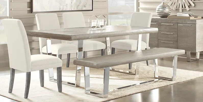San Francisco Gray 6 Pc Dining Room with Bench and White Side Chairs