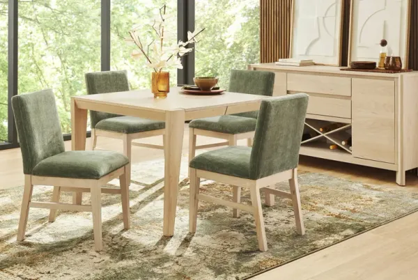 Julian Natural 5 Pc Square Dining Room with Green Upholstered Chairs