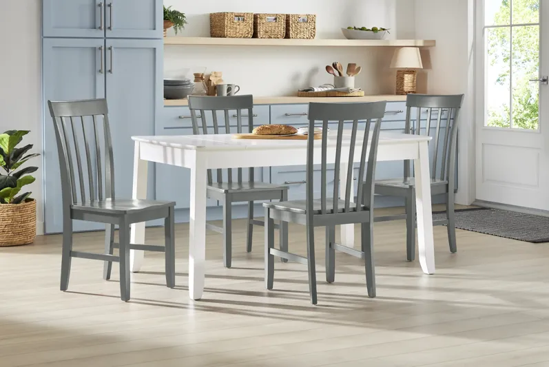 Concord White 5 Pc Storage Dining Room with Gray Slat Back Chairs