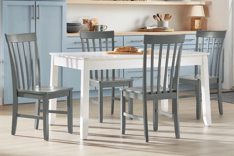 Concord White 5 Pc Storage Dining Room with Gray Slat Back Chairs