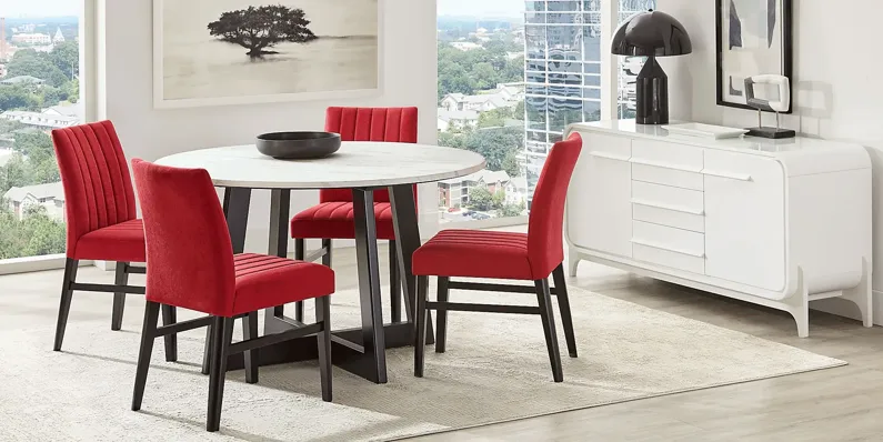 Jarvis White 5 Pc Round Dining Room with Red Chairs