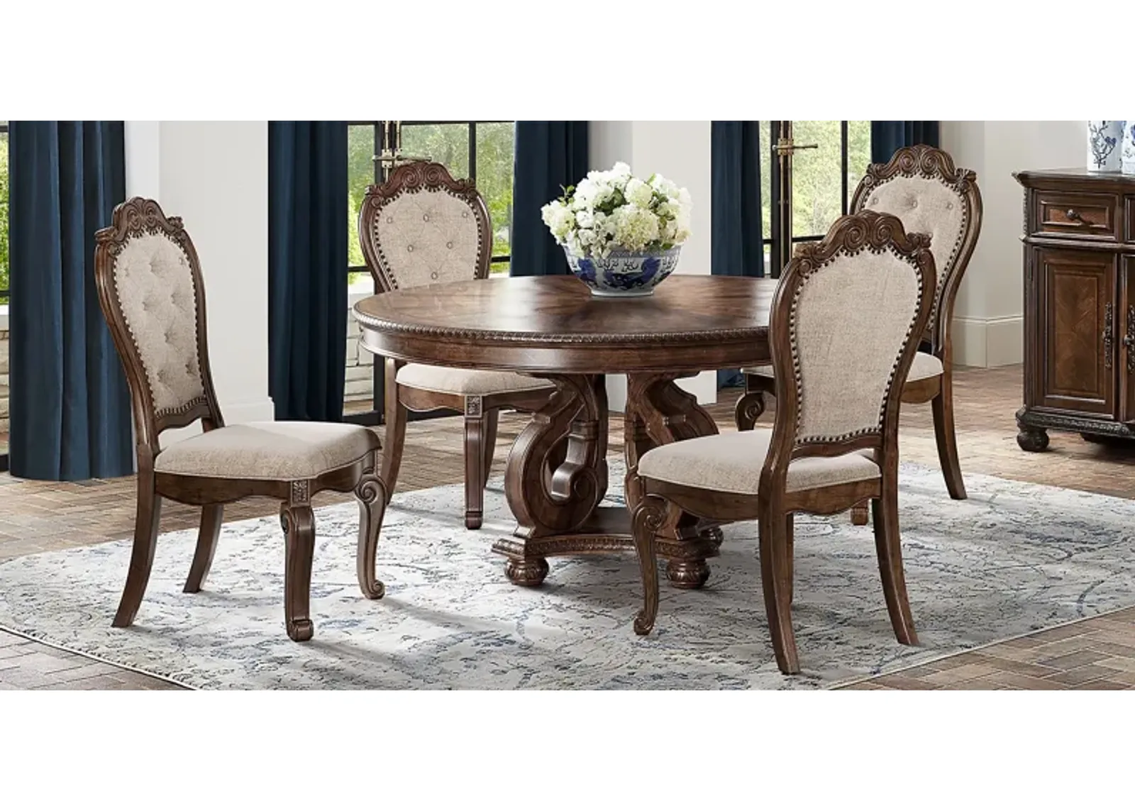 Stalton Estate Brown 5 Pc Round Dining Room with Upholstered Chairs