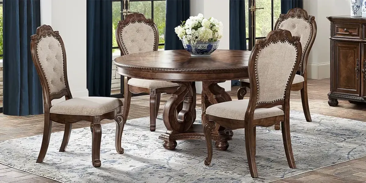 Stalton Estate Brown 5 Pc Round Dining Room with Upholstered Chairs