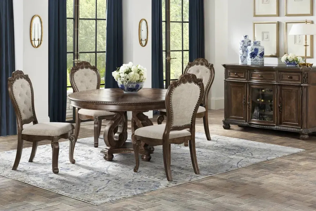 Stalton Estate Brown 5 Pc Round Dining Room with Upholstered Chairs