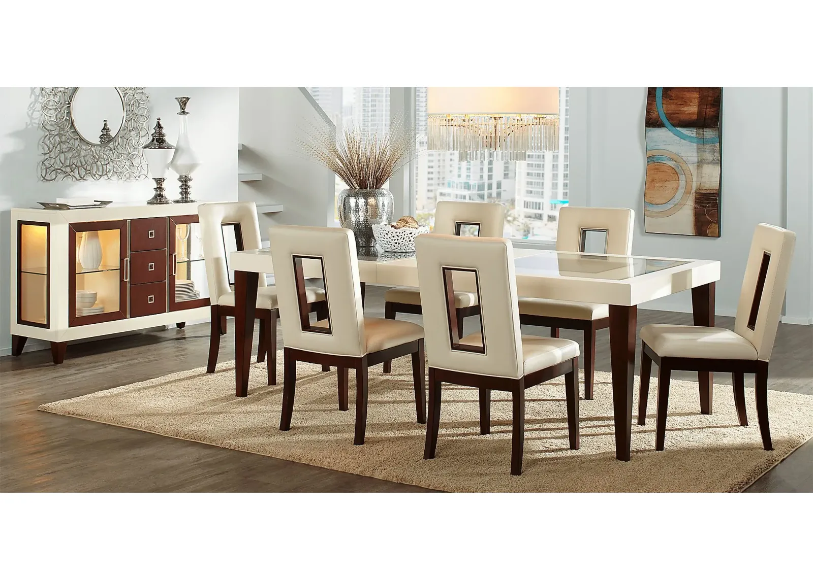 Savona Ivory 7 Pc Rectangle Dining Room with Open Back Chairs