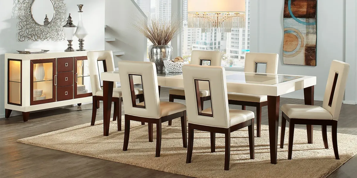 Savona Ivory 7 Pc Rectangle Dining Room with Open Back Chairs