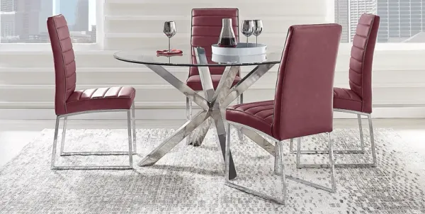 Linton Park Silver 5 Pc Round Dining Set with Bordeaux Chairs