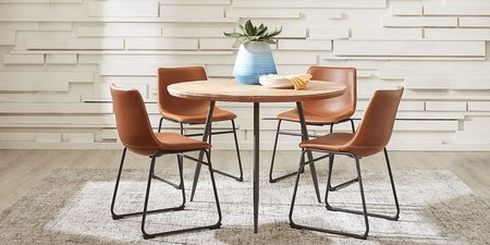 Lonia Natural 5 Pc 42 in. Round Dining Set with Brown Chairs