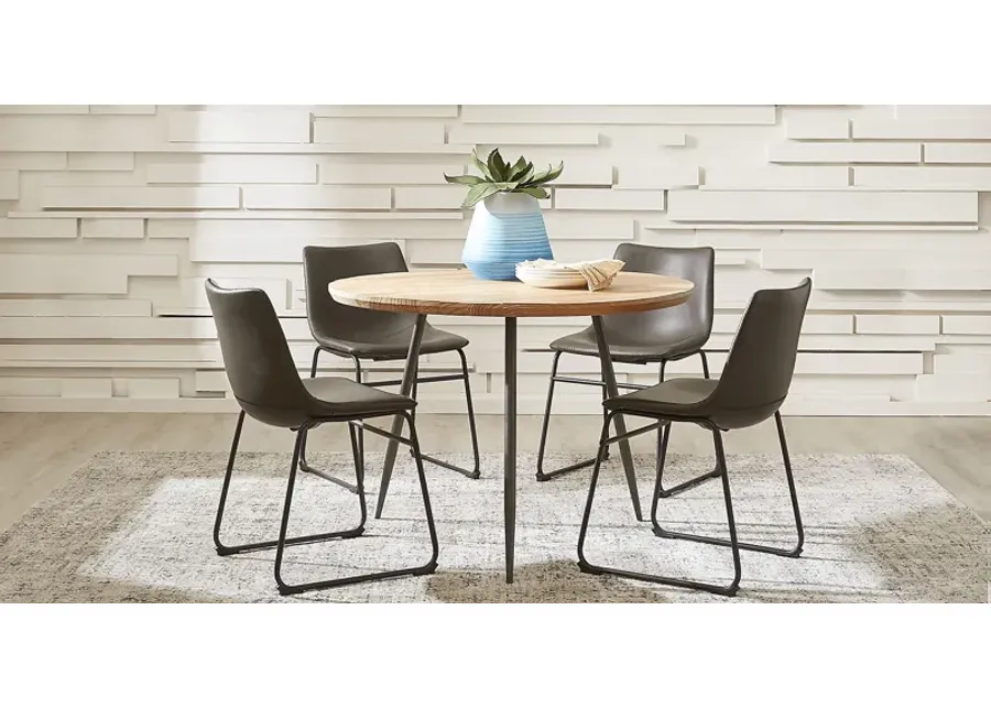 Lonia Natural 5 Pc 42 in. Round Dining Set with Gray Chairs