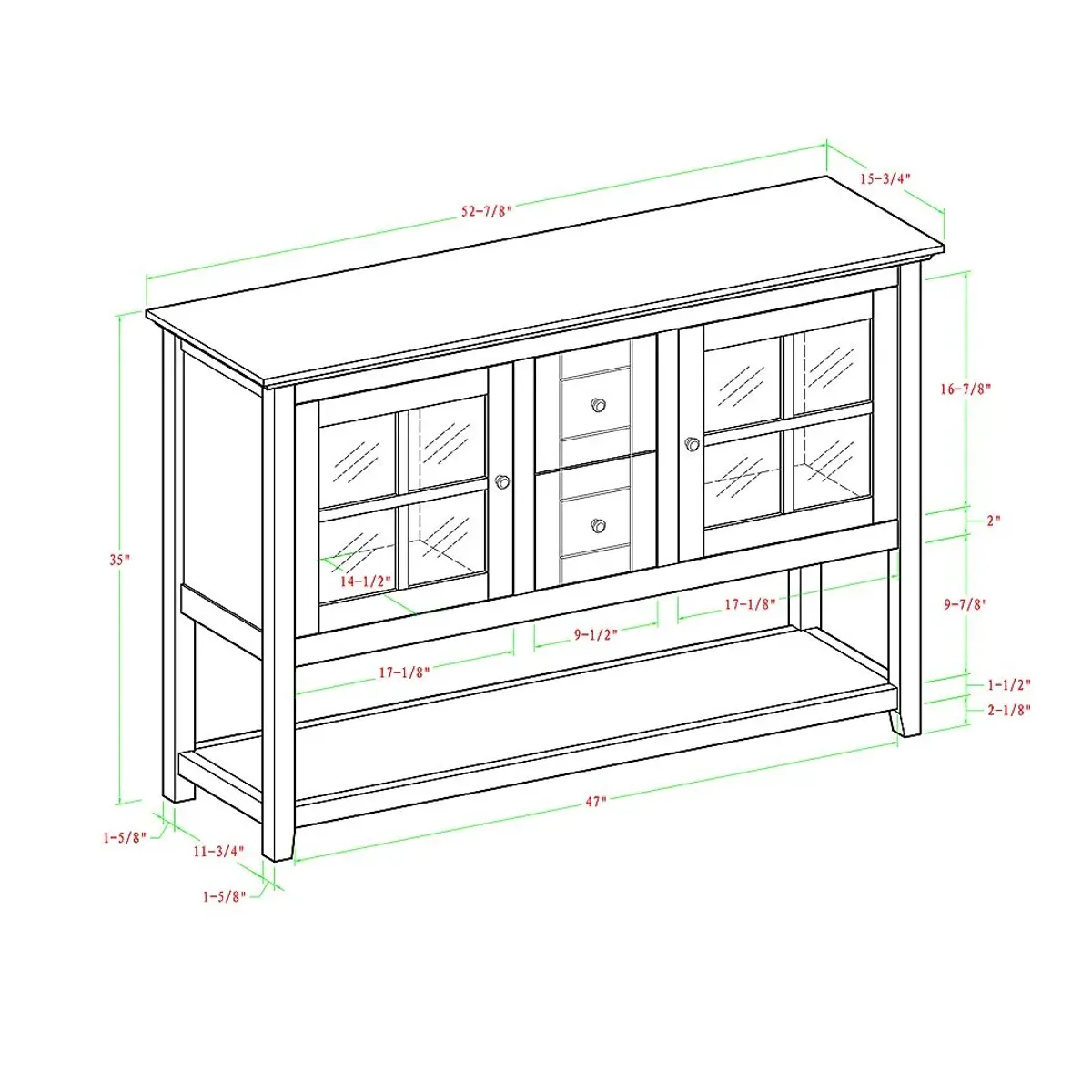 Columby Red Buffet 52 in. Console Table