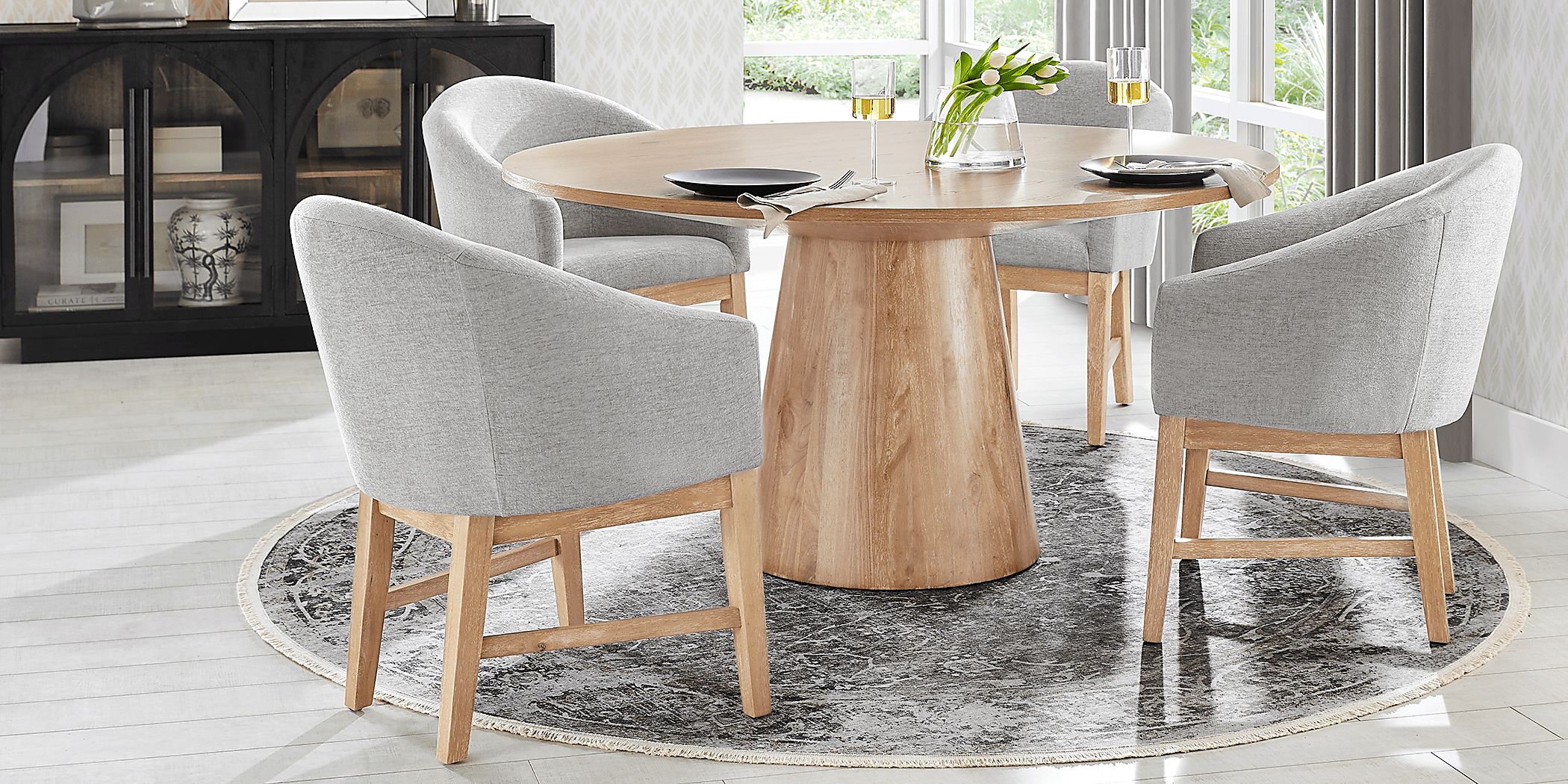 Kendall Natural 5 Pc 59"" Round Dining Room with Gray Arm Chairs