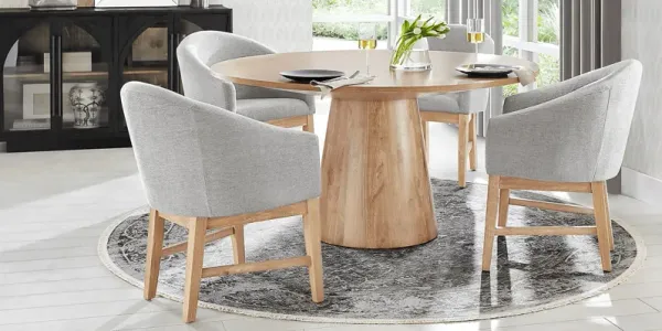 Kendall Natural 5 Pc 59" Round Dining Room with Gray Arm Chairs