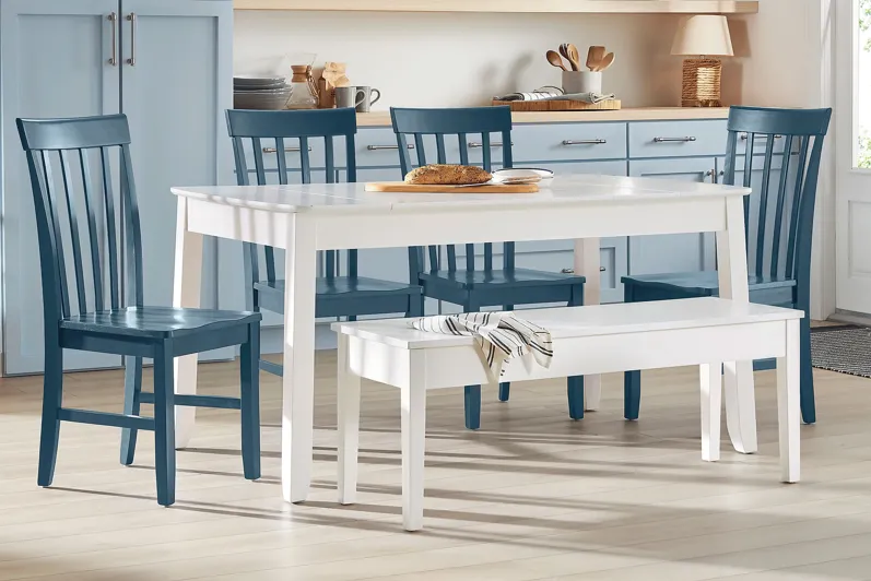 Concord White 6 Pc Storage Dining Room with Blue Slat Back Chairs