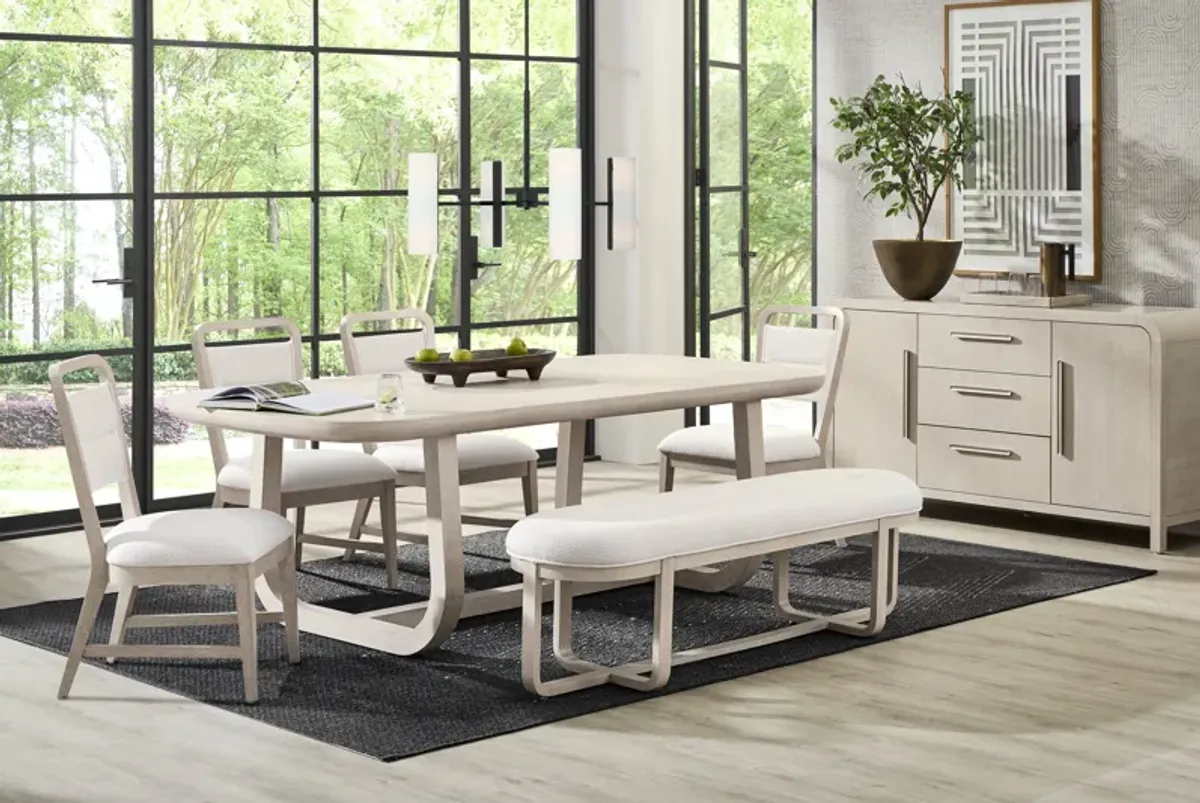 Canyon Light Gray 6 Pc Dining Room with Upholstered Chairs and Bench