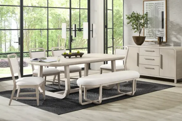 Canyon Light Gray 6 Pc Dining Room with Upholstered Chairs and Bench