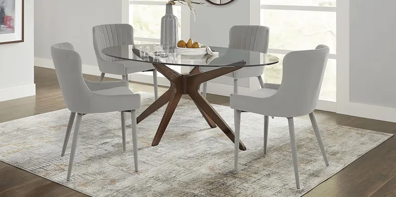 Delmon Walnut 5 Pc Oval Dining Set with Gray Chairs