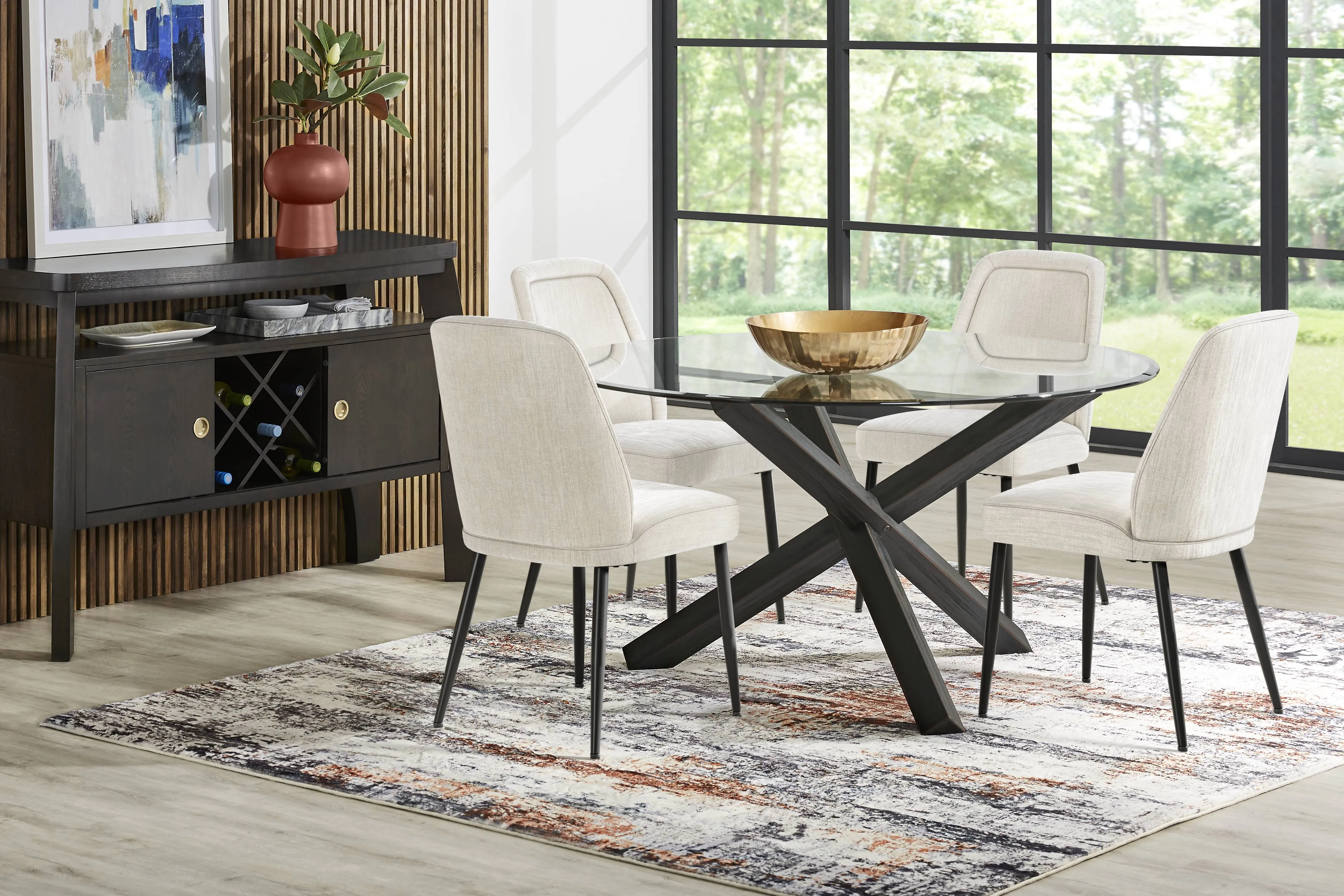 Axia Black 5 Pc Round Dining Room with Ivory Chairs