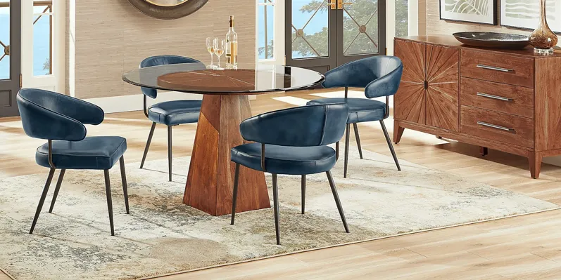 Cedona View Natural 5 Pc Dining Room with Navy Chairs