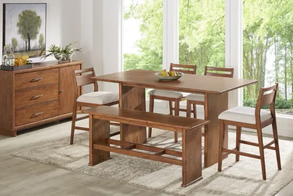 Surrey Ellis Brown 6 Pc Counter Height Dining Room with Panel Back Chairs and Bench