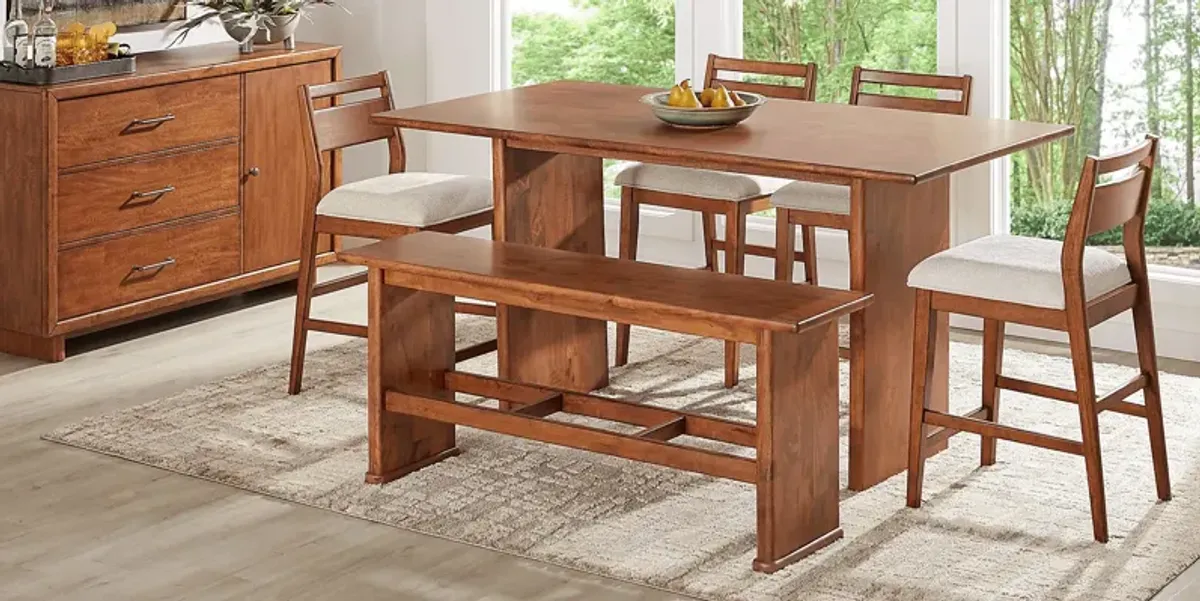 Surrey Ellis Brown 6 Pc Counter Height Dining Room with Panel Back Chairs and Bench