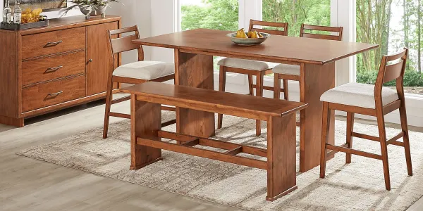 Surrey Ellis Brown 6 Pc Counter Height Dining Room with Panel Back Chairs and Bench