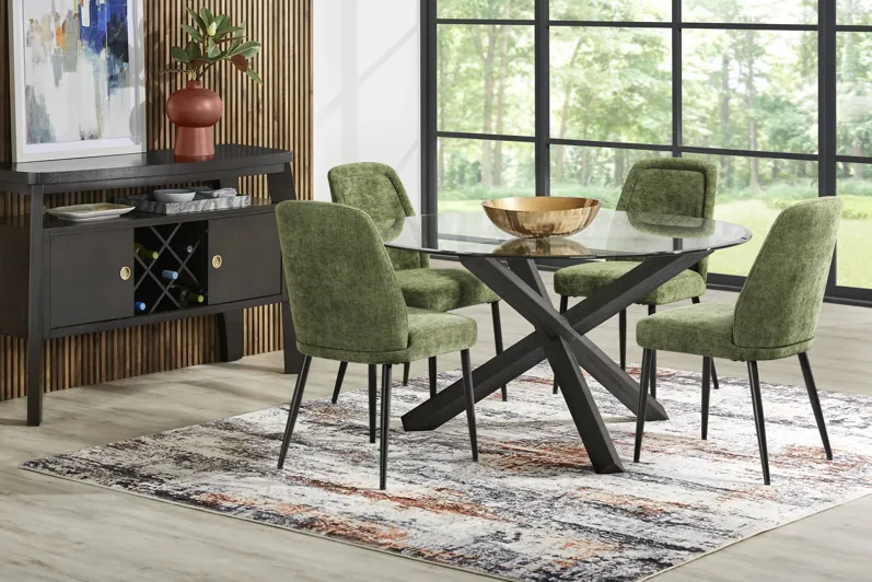 Axia Black 5 Pc Round Dining Room with Moss Chairs