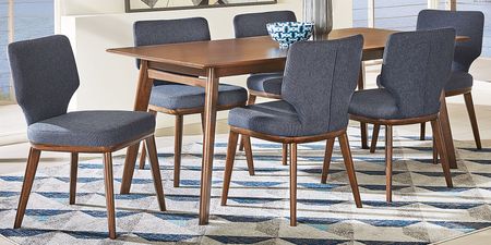 Genaro Brown 7 Pc Dining Room with Blue Chairs