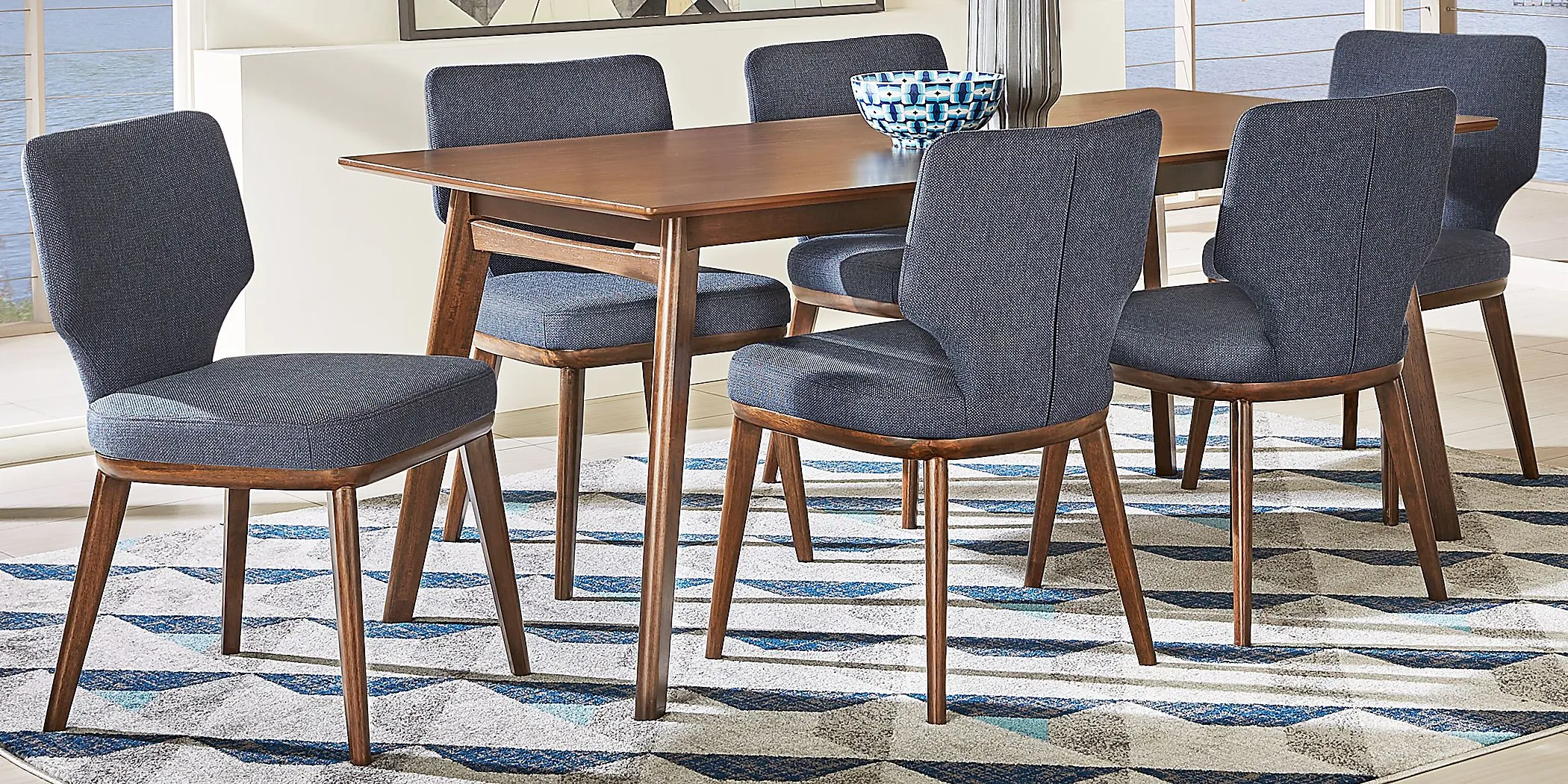 Genaro Brown 7 Pc Dining Room with Blue Chairs