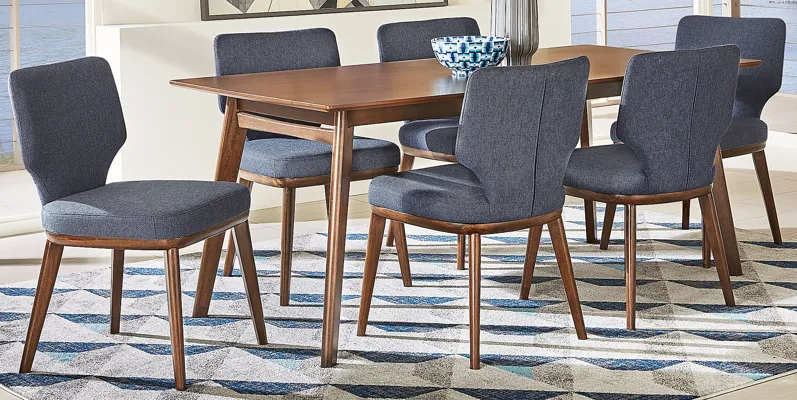 Genaro Brown 7 Pc Dining Room with Blue Chairs