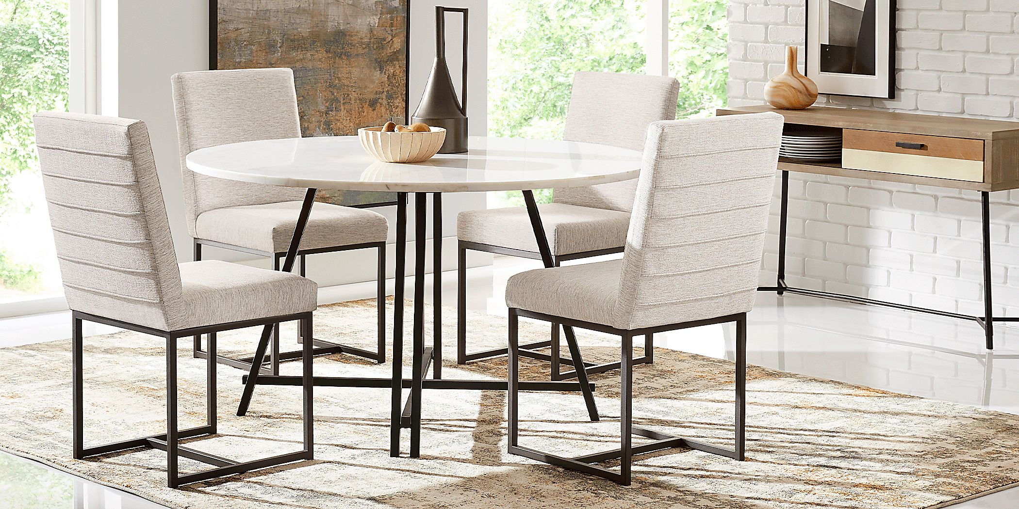 Soraya Street White 5 Pc Dining Room with Loft Side Gray Chairs