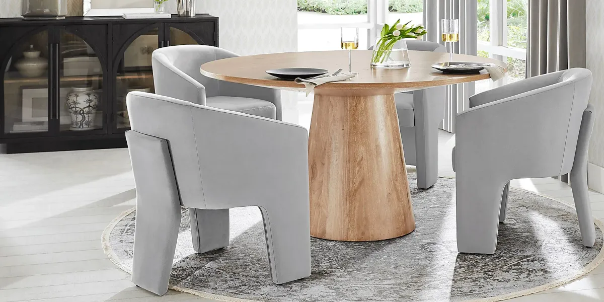 Kendall Natural 5 Pc 59" Round Dining Room with Gray Arm Chairs