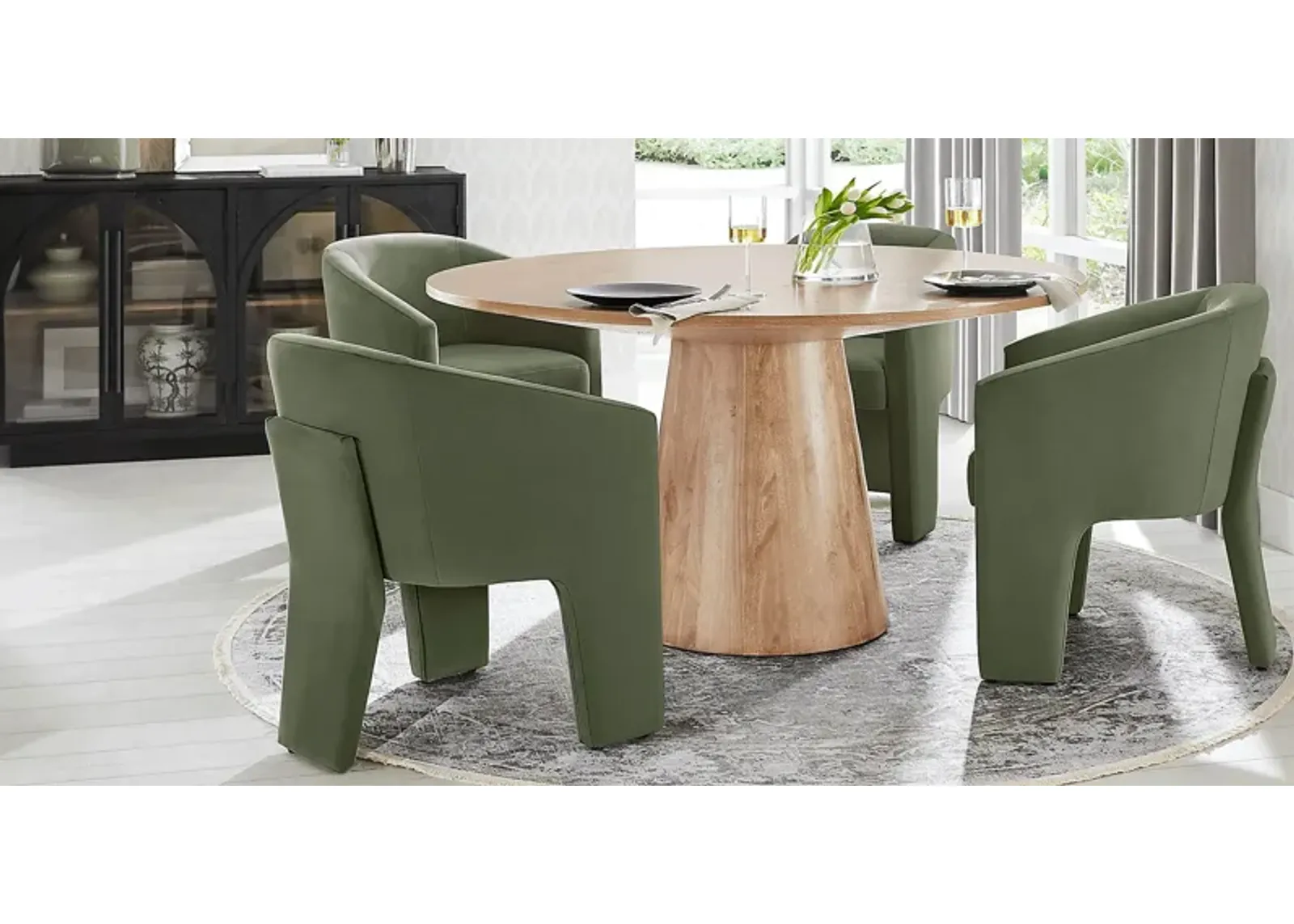 Kendall Natural 5 Pc 59"" Round Dining Room with Sage Arm Chairs