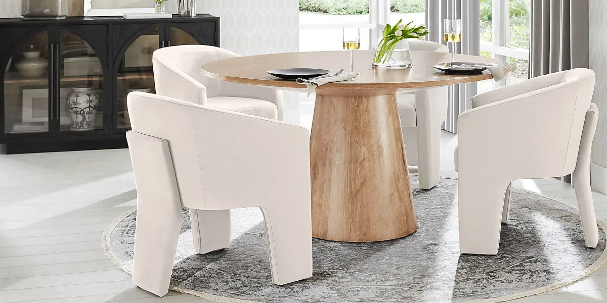 Kendall Natural 5 Pc 59" Round Dining Room with Cream Arm Chairs