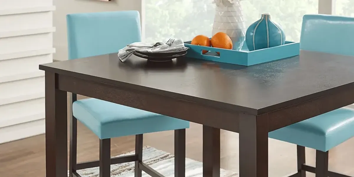 Sunset View Brown Cherry 5 Pc Counter Height Dining Set with Blue Stools