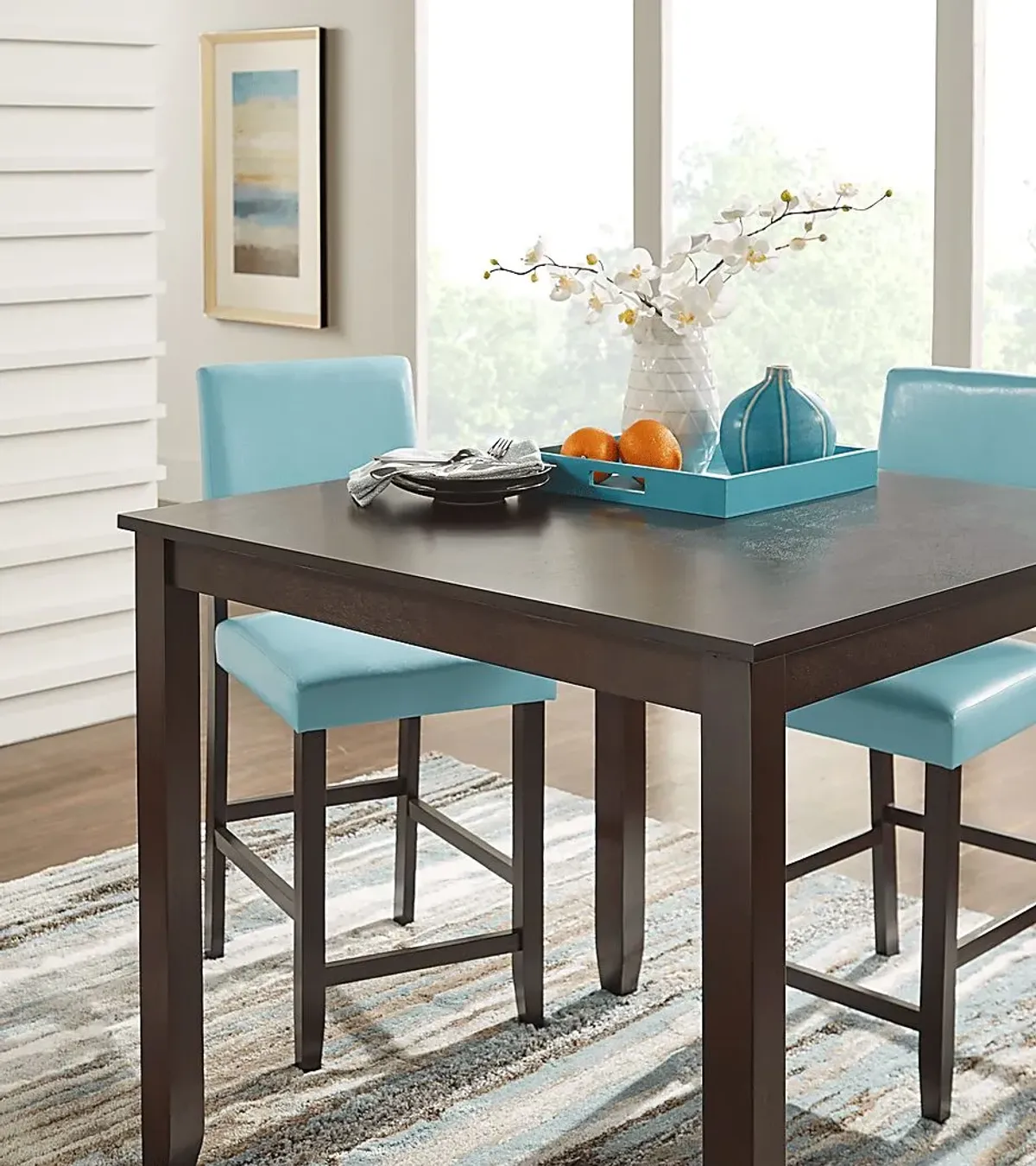 Sunset View Brown Cherry 5 Pc Counter Height Dining Set with Brown Stools