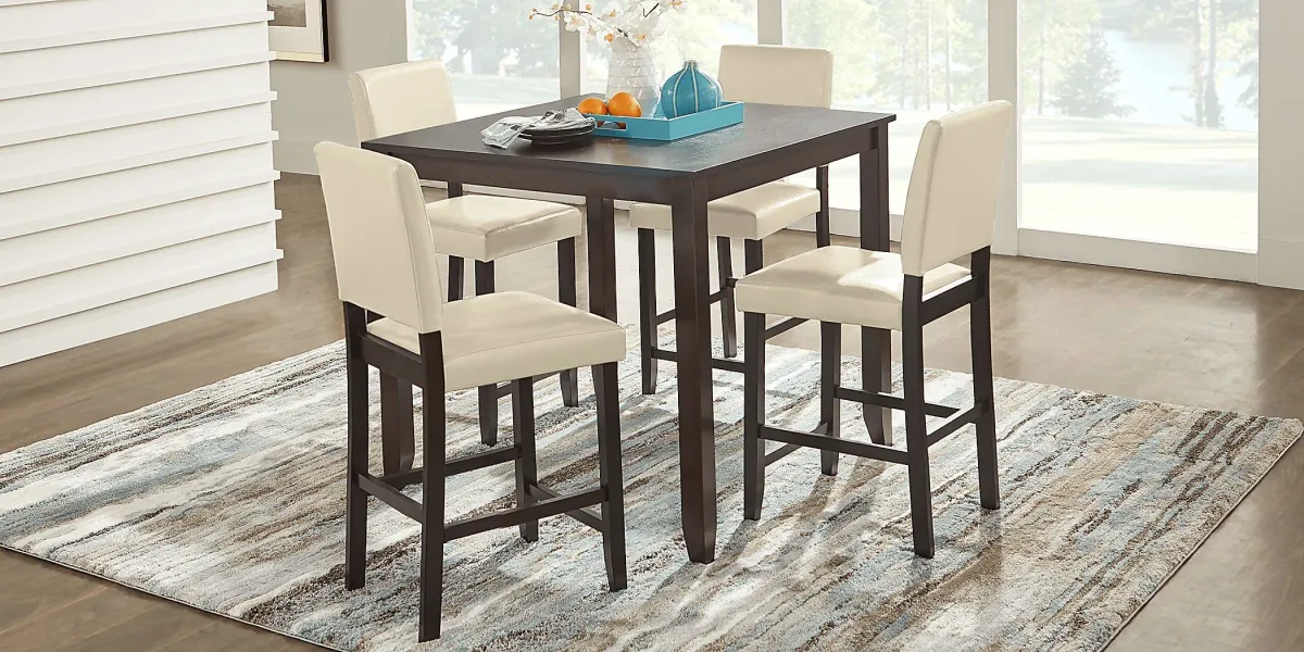 Sunset View Brown Cherry 5 Pc Counter Height Dining Set with Cream Stools