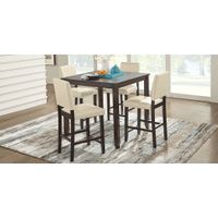Sunset View Brown Cherry 5 Pc Counter Height Dining Set with Cream Stools