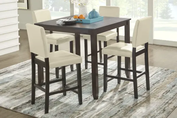 Sunset View Brown Cherry 5 Pc Counter Height Dining Set with Cream Stools