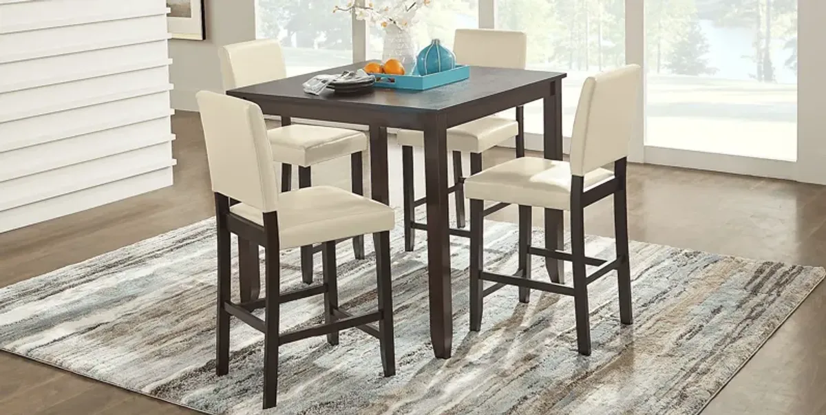 Sunset View Brown Cherry 5 Pc Counter Height Dining Set with Cream Stools