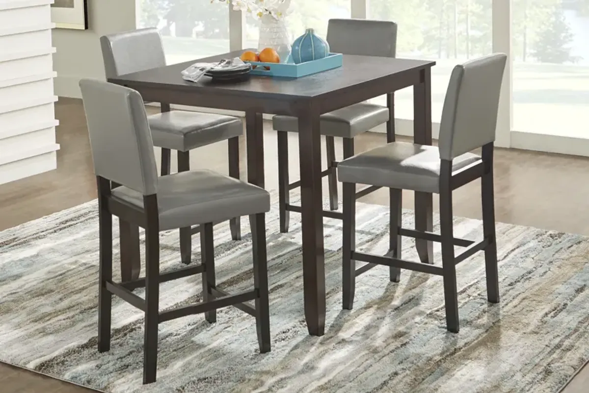 Sunset View Brown Cherry 5 Pc Counter Height Dining Set with Gray Stools