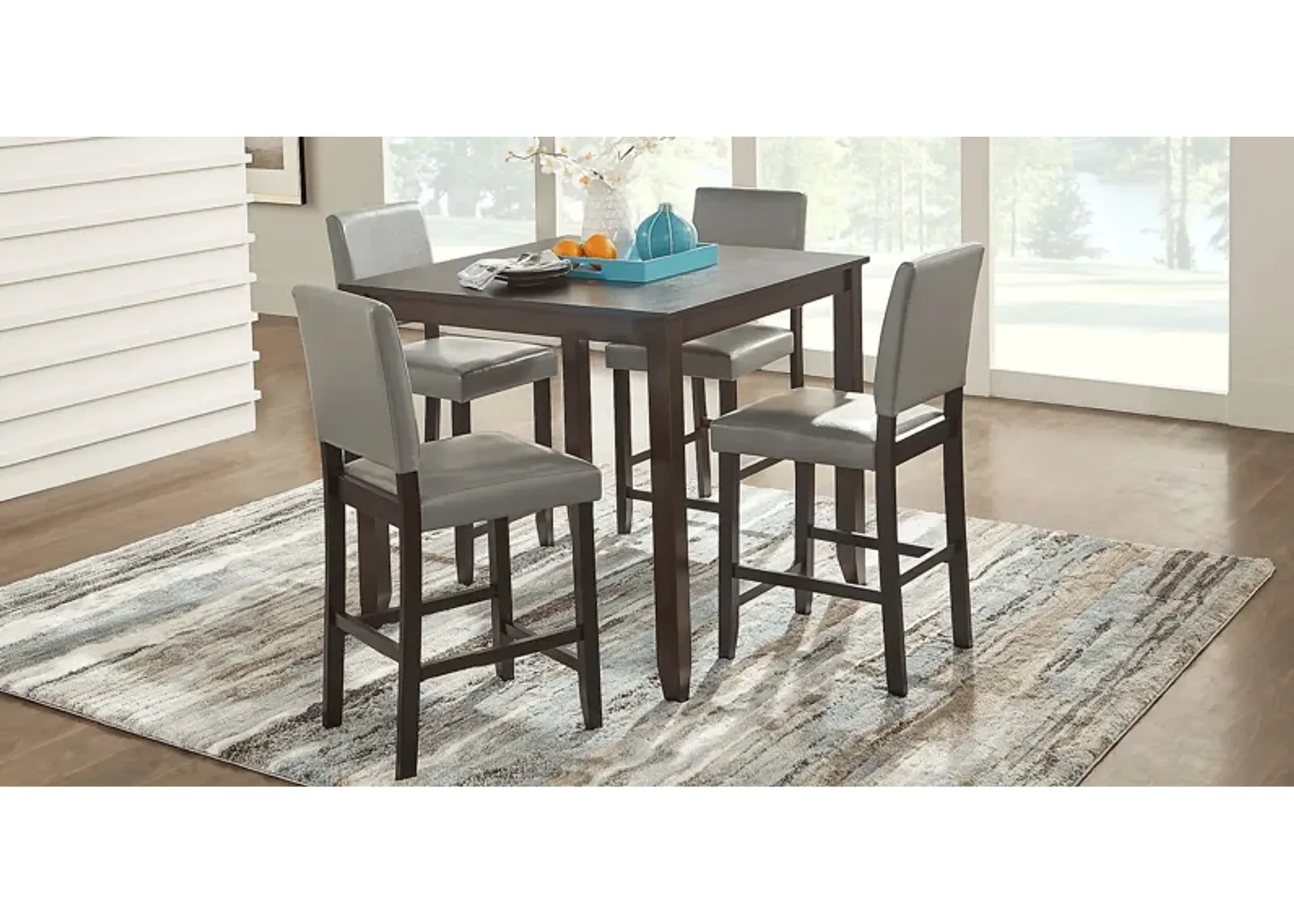 Sunset View Brown Cherry 5 Pc Counter Height Dining Set with Gray Stools